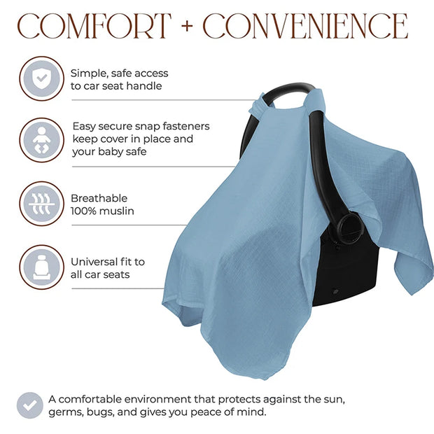 Baby Safety Seat Sun Shade Infant Stroller Cover Soft Muslin Material Breathable Windproof Sun Proof Baby Cover